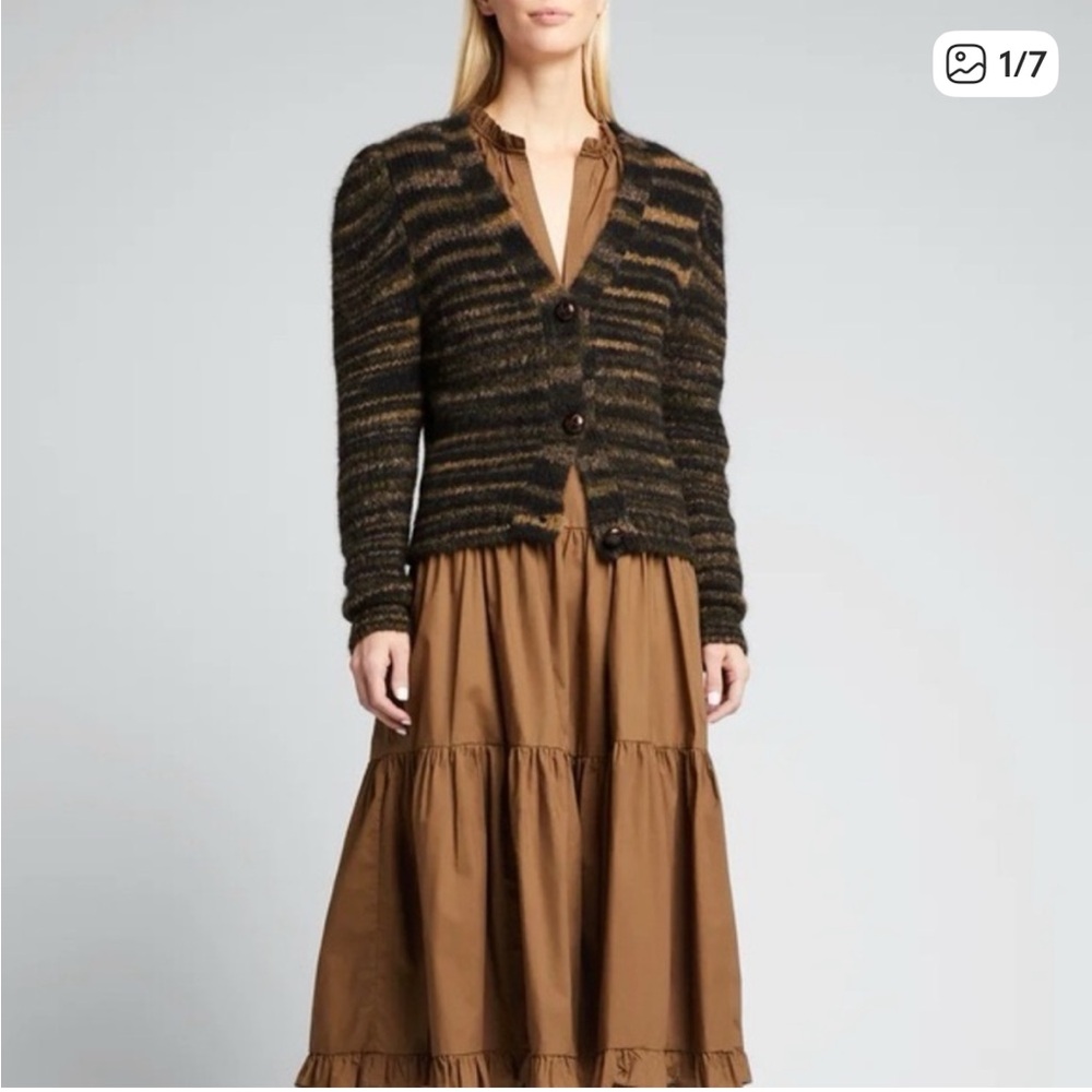 Veronica Beard Embry Puff Sleeve Cardigan in Black Multi
